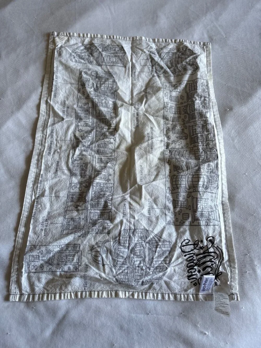 Harry Potter Diagon Alley Map Tea Towel Black & White Hallmark 100% Cotton